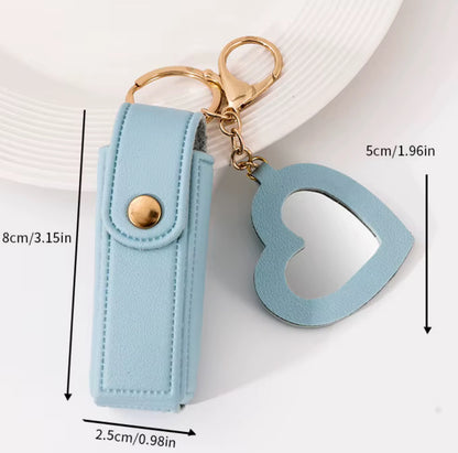 Leather lipstick case w/ mini mirror keychain